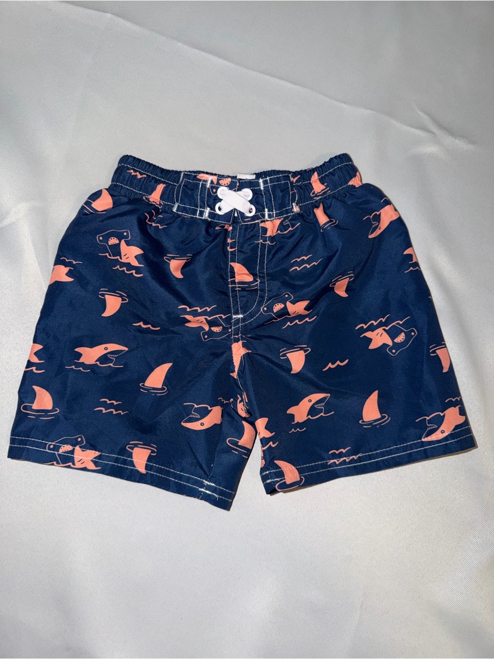 Pippette Navy & Coral Shark Print Swim Shorts for Kids